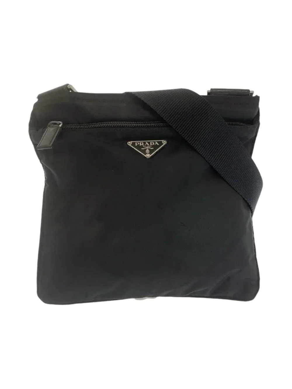 Prada Tessuto Black Silver Nylon Crossbody Shoulder Bag Pochette